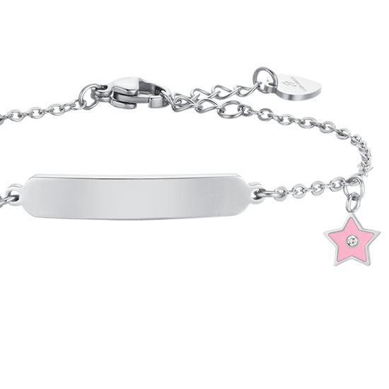 BRACCIALE BAMBINA IN ACCIAIO SMALTO ROSA E PIASTRA Luca Barra