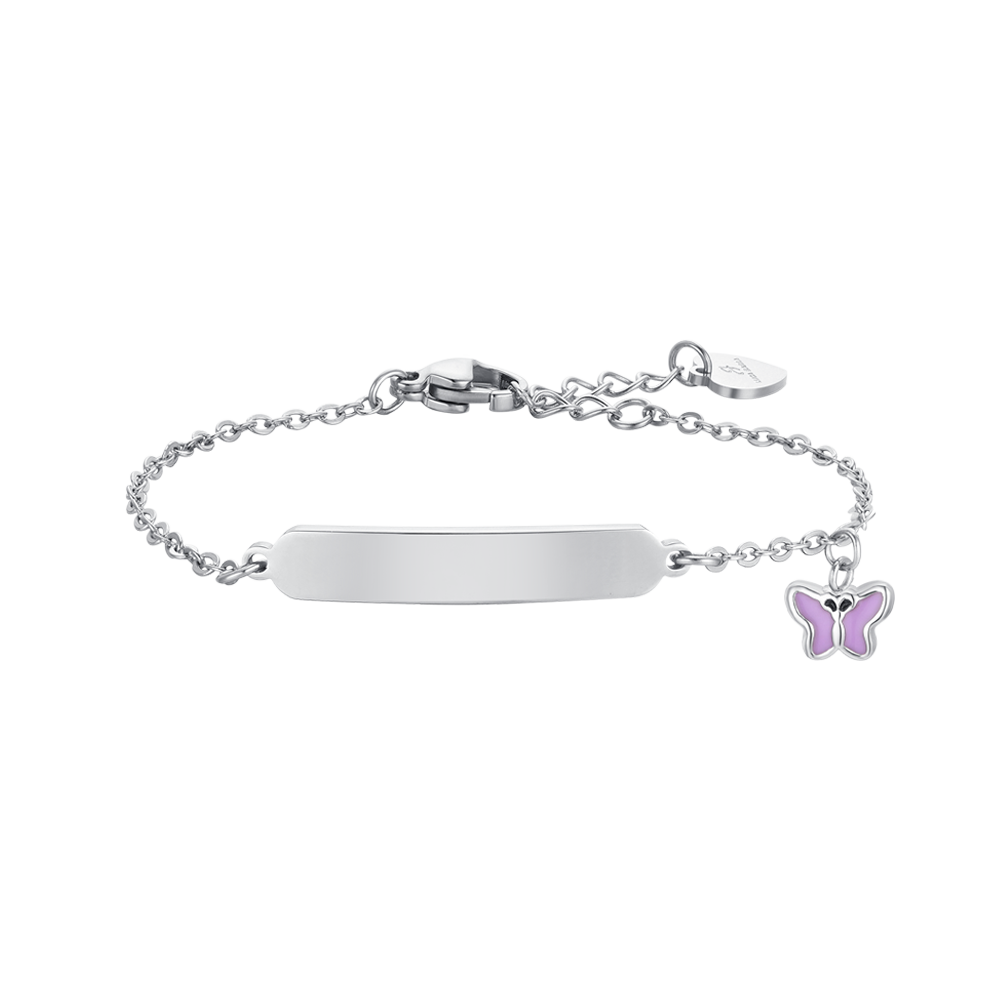 BRACCIALE BAMBINA IN ACCIAIO SMALTO VIOLA E PIASTRA