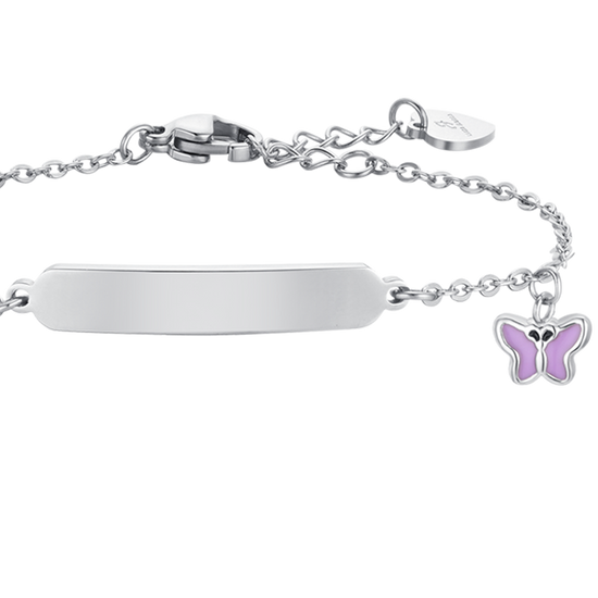 Carica immagine nella Galleria BRACCIALE BAMBINA IN ACCIAIO SMALTO VIOLA E PIASTRA
