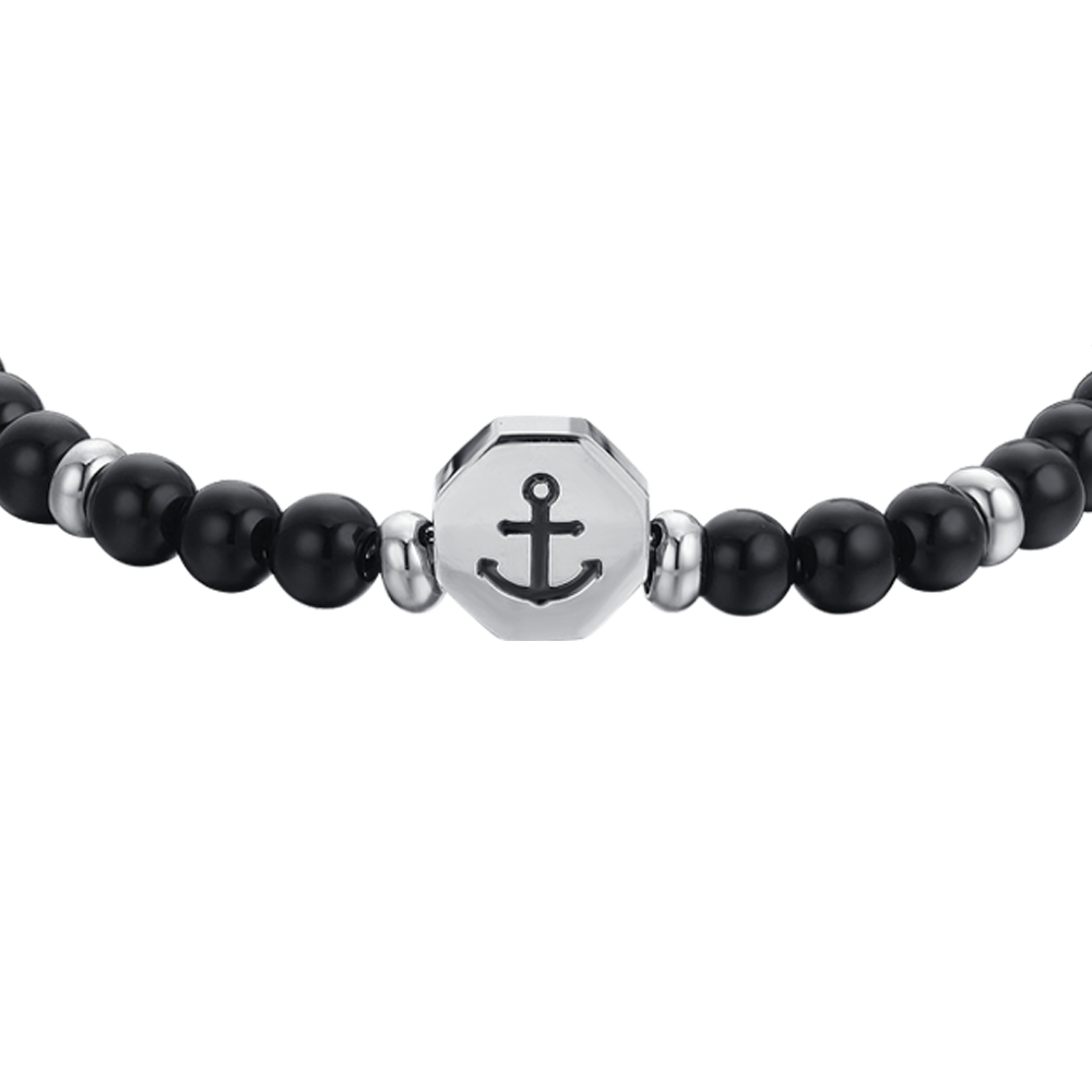 STEEL ANCHOR BABY BRACELET WITH BLACK STONES