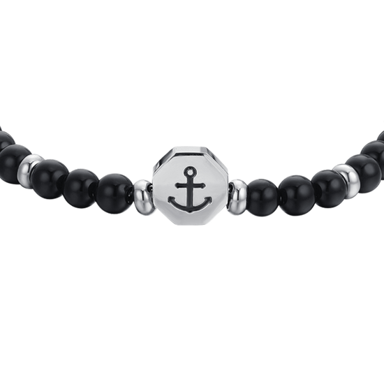 STEEL ANCHOR BABY BRACELET WITH BLACK STONES