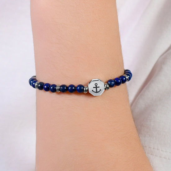 BRACCIALE BAMBINO IN ACCIAIO ANCORA CON PIETRE BLU Luca Barra