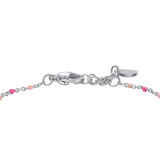 Carica immagine nella Galleria BRACCIALE IN ACCIAO, FIOCCO CON SMALTO ROSA E FUCSIA E PIETRE COLORATE
