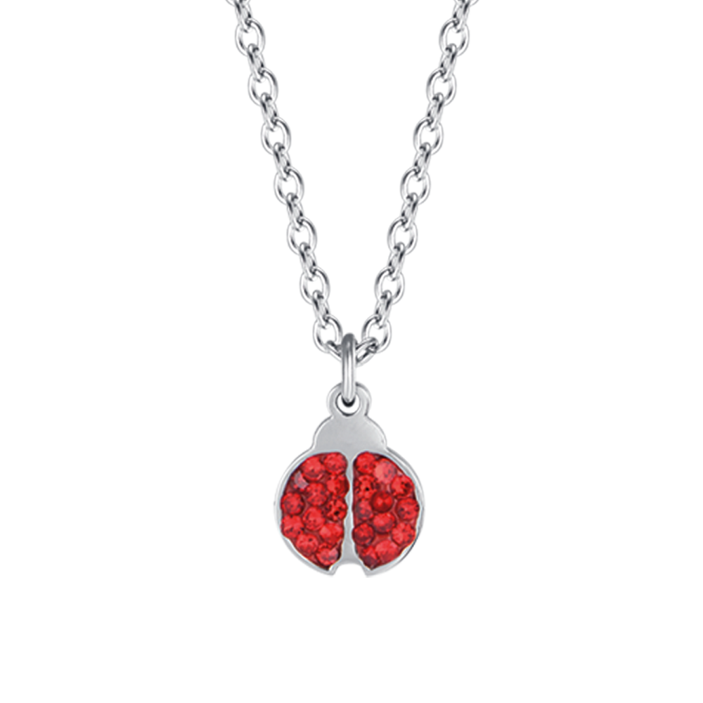 STEEL GIRL NECKLACE WITH LADYBUG AND RED CRYSTALS