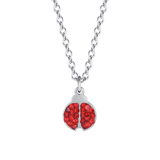 STEEL GIRL NECKLACE WITH LADYBUG AND RED CRYSTALS