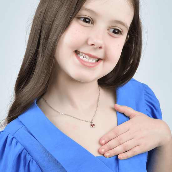 Upload image to Gallery CHILD'S NECKLACE IN STEEL WITH BUG AND RED CRYSTALS
