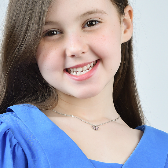 STEEL GIRL NECKLACE WITH BUTTERFLY AND PINK CRYSTALS