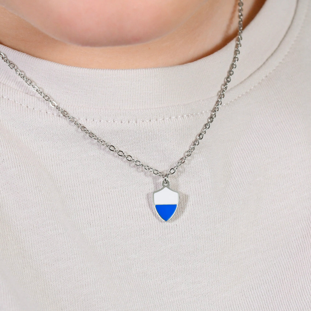STEEL BABY NECKLACE WITH WHITE AND BLUE ENAMEL