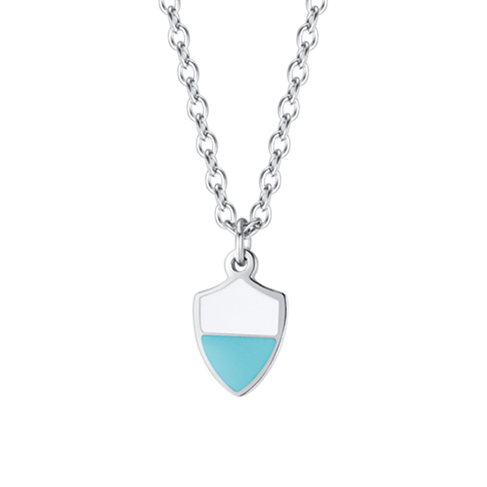 STEEL BABY NECKLACE WITH WHITE AND BLUE ENAMEL