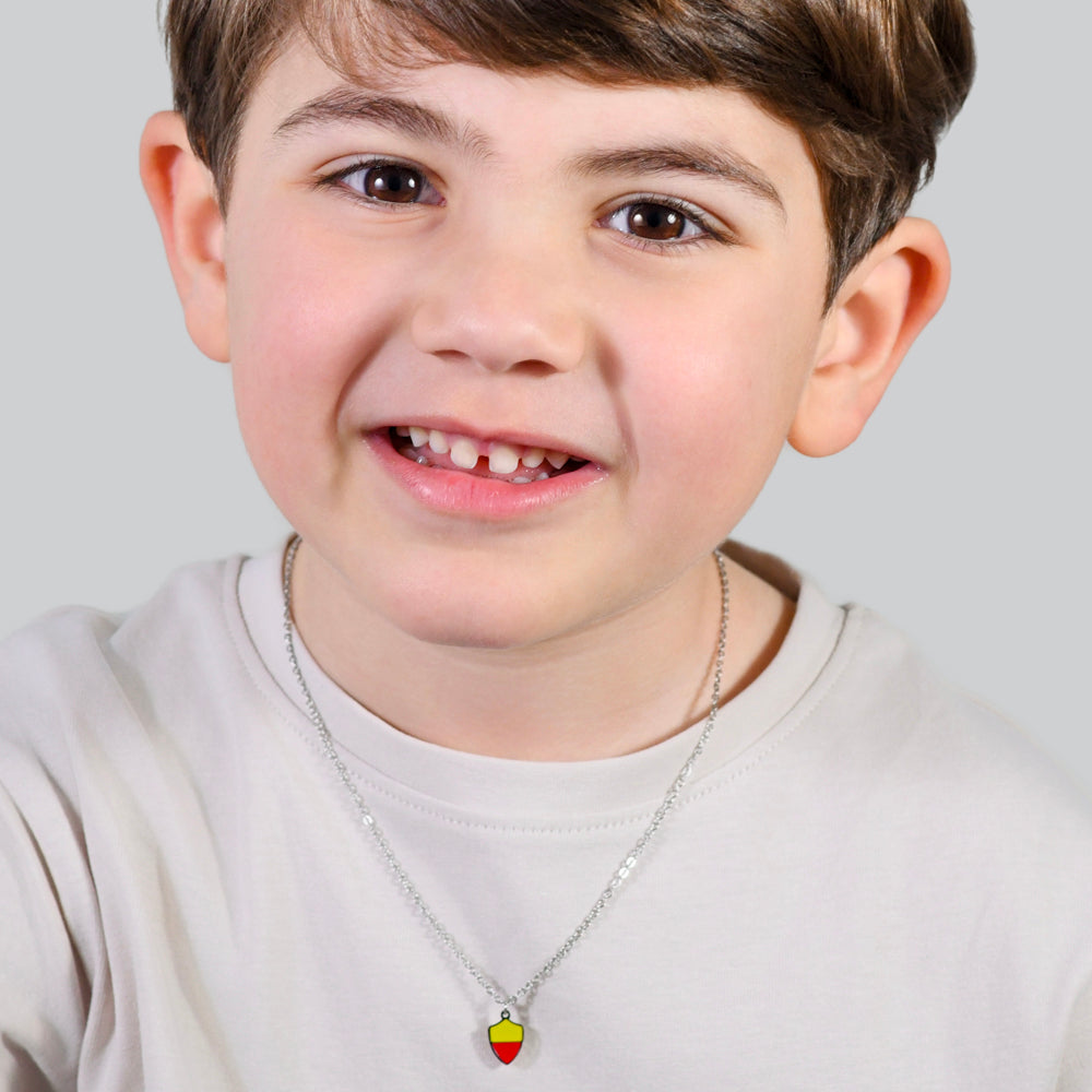 STEEL CHILD NECKLACE WITH YELLOW AND RED ENAMEL