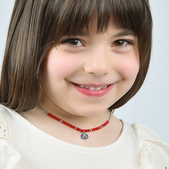 STEEL GIRL NECKLACE WITH RED STONES AND LADYBUG