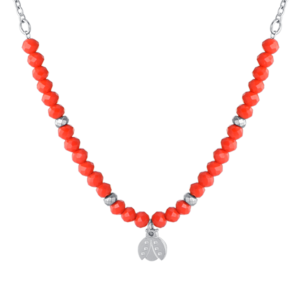 STEEL GIRL NECKLACE WITH RED STONES AND LADYBUG