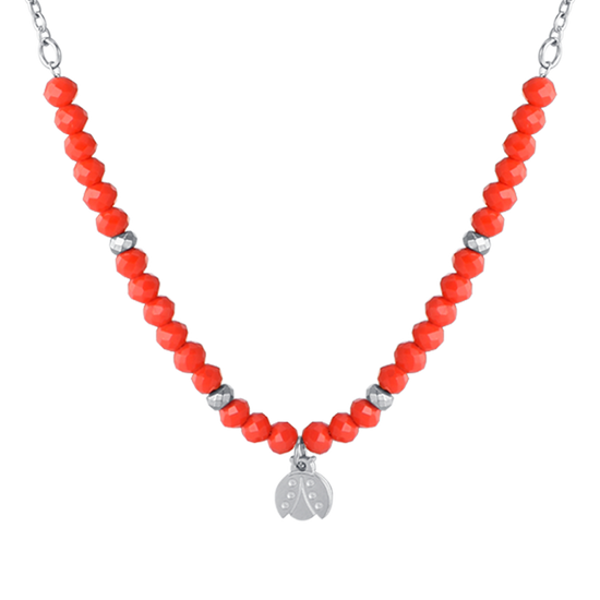 STEEL GIRL NECKLACE WITH RED STONES AND LADYBUG