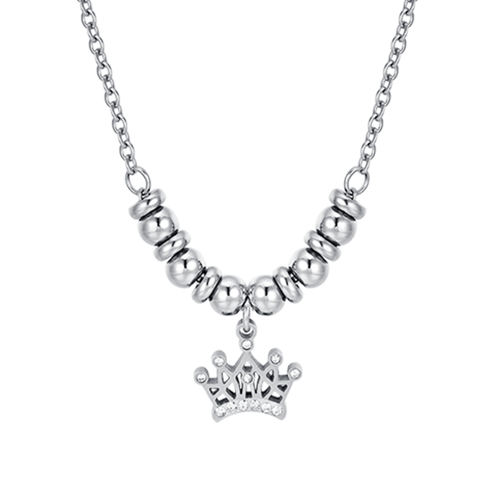 STEEL GIRL NECKLACE WITH CROWN WITH WHITE CRYSTALS