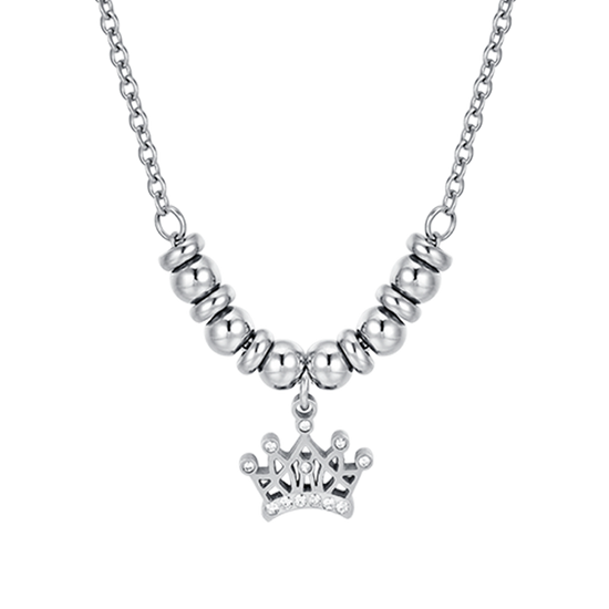 STEEL GIRL NECKLACE WITH CROWN WITH WHITE CRYSTALS