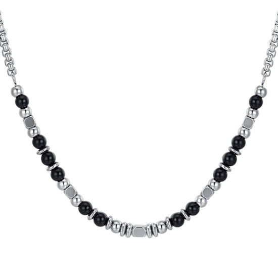 STEEL BABY NECKLACE WITH BLACK AND GRAY STONES