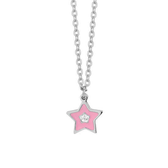PINK ENAMEL STEEL GIRL NECKLACE