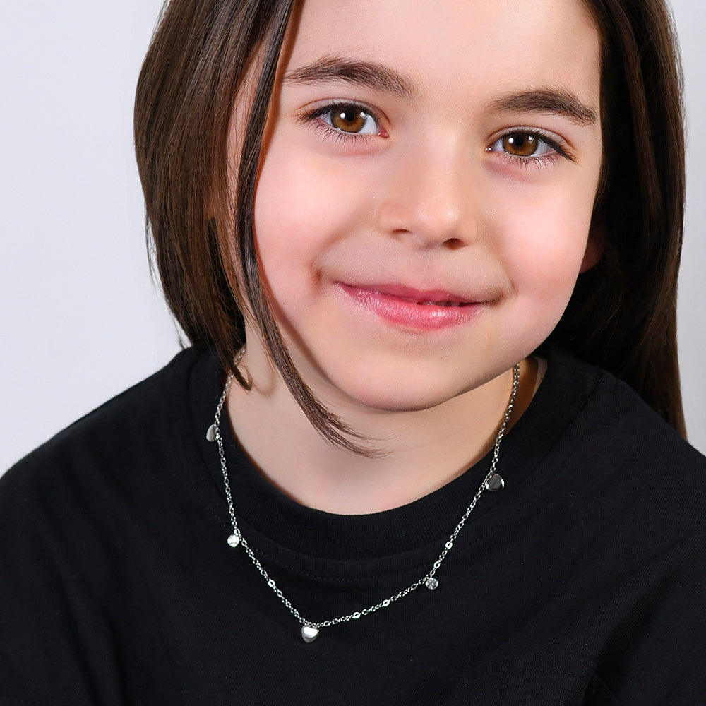 HEARTS AND CRYSTALS STEEL GIRL NECKLACE