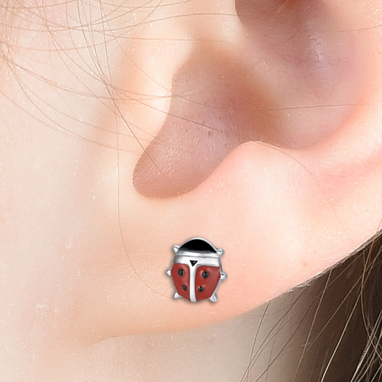 GIRL STEEL EARRINGS WITH LADYBUGS