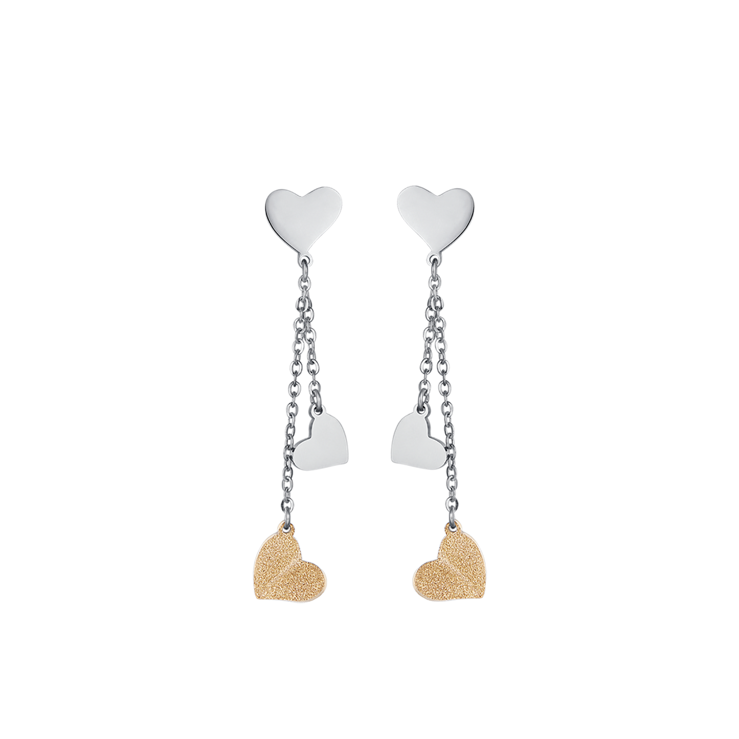 STEEL EARRINGS WITH HEARTS AND GLITTER IP GOLD