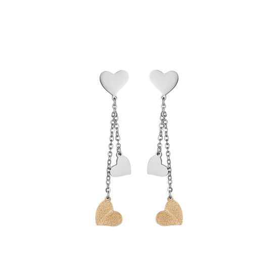 STEEL EARRINGS WITH HEARTS AND GLITTER IP GOLD