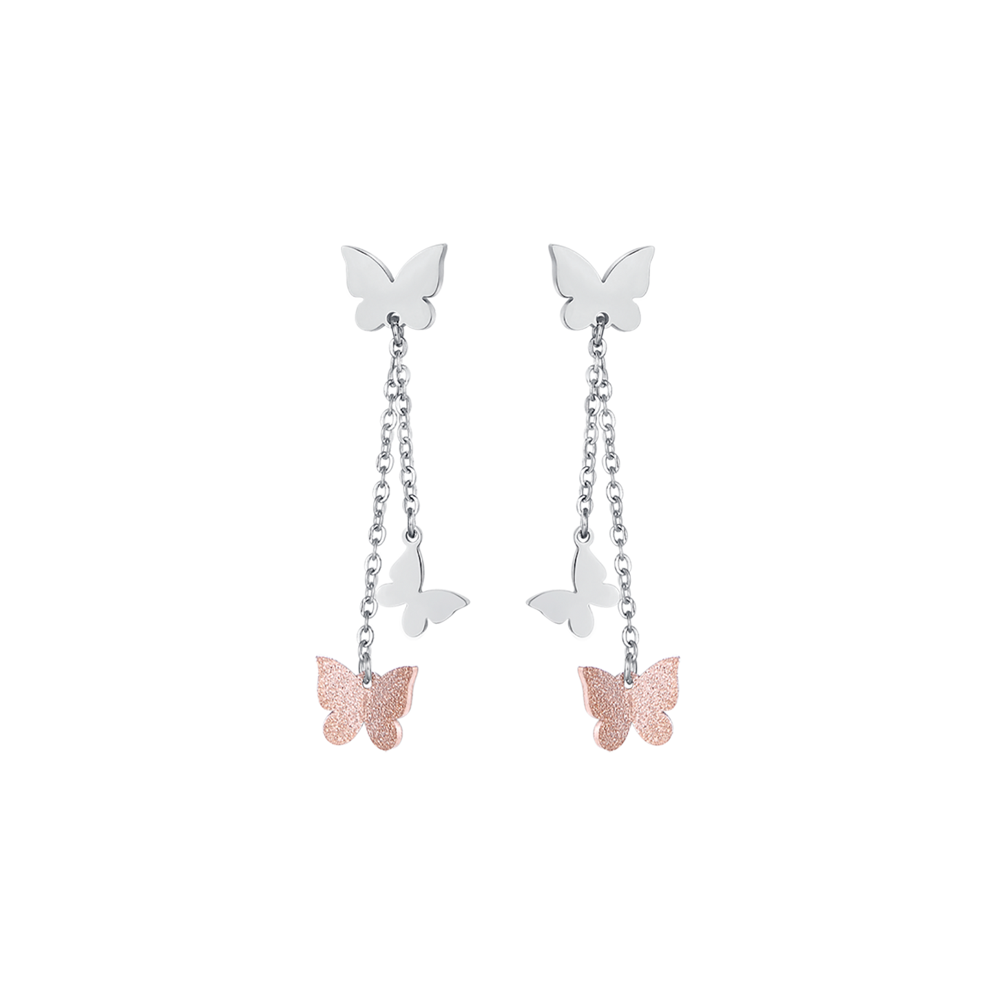 STEEL EARRINGS WITH BUTTERFLY AND GLITTER IP ROSE Luca Barra