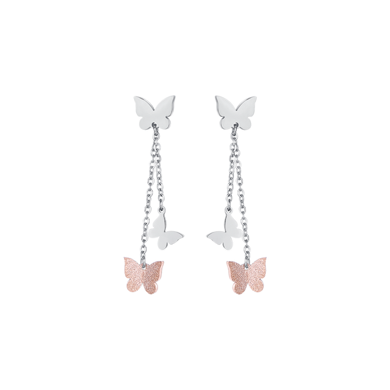 STEEL EARRINGS WITH BUTTERFLY AND GLITTER IP ROSE Luca Barra