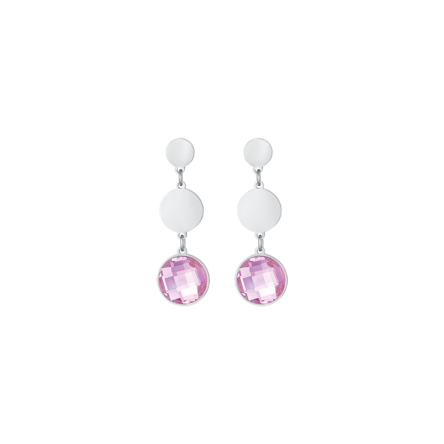 STEEL EARRINGS WITH PINK STONES