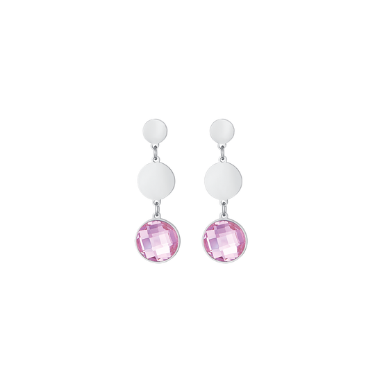 STEEL EARRINGS WITH PINK STONES