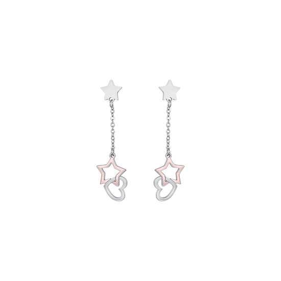 STEEL EARRINGS WITH STEEL HEARTS AND ROSE IP STAR Luca Barra