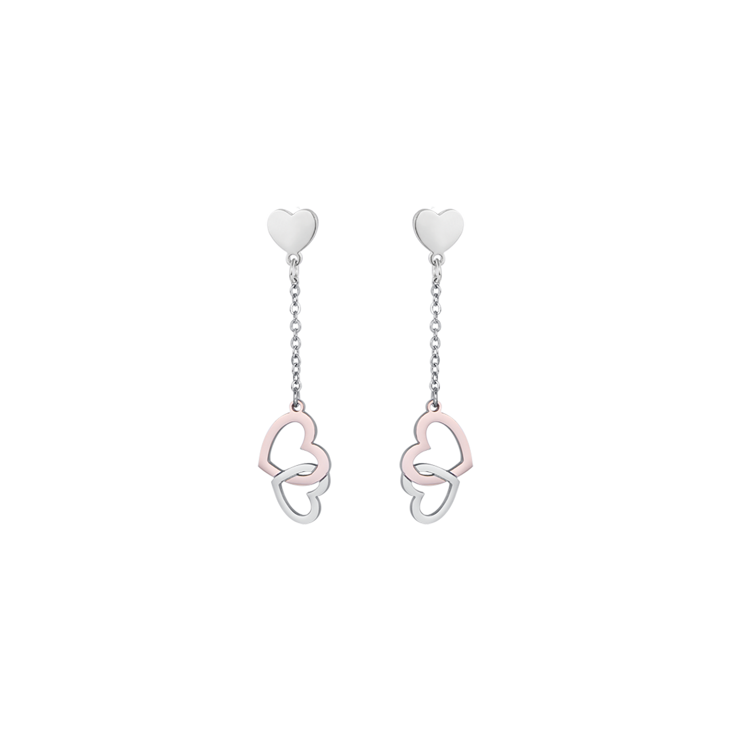 STEEL EARRINGS WITH STEEL HEARTS AND STEEL IP ROSES
