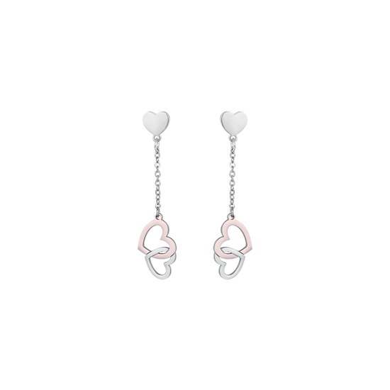 STEEL EARRINGS WITH STEEL HEARTS AND STEEL IP ROSES