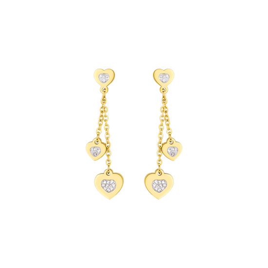 WOMAN'S EARRINGS IN IP GOLD STEEL WITH HEARTS AND WHITE CRYSTALS Luca Barra
