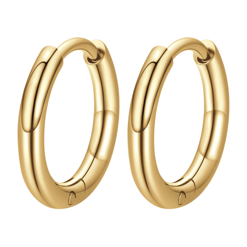 WOMEN'S GOLD PLATED STEEL HOOP EARRINGS 14MM