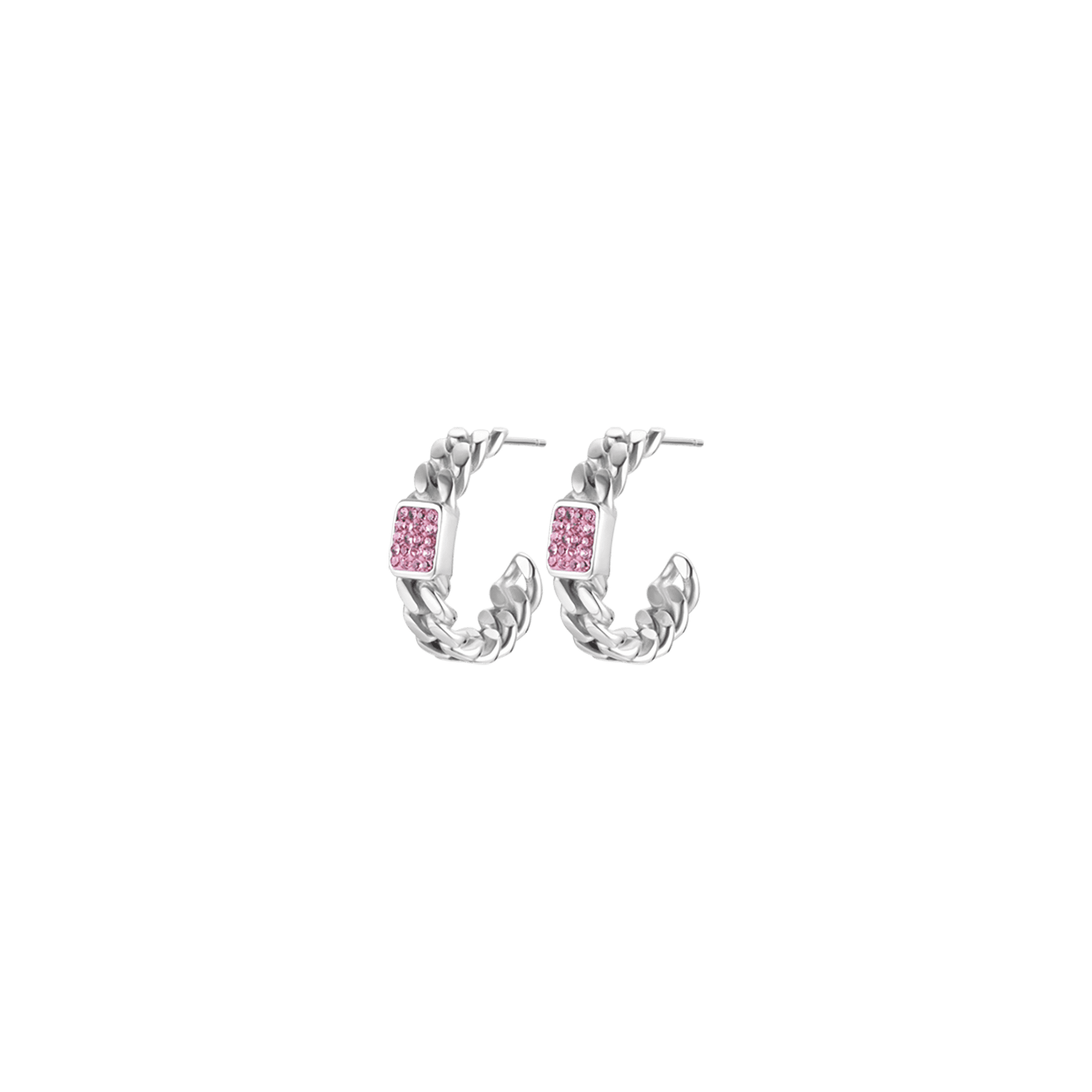 WOMEN'S STEEL EARRINGS WITH FUCHSIA CRYSTALS