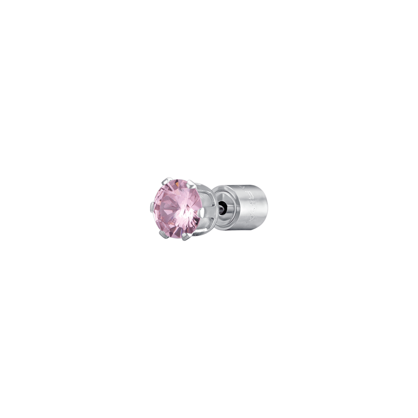 MONO POINT LIGHT STEEL EARRING WITH PINK CRYSTAL