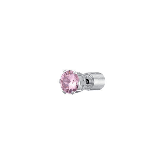MONO POINT LIGHT STEEL EARRING WITH PINK CRYSTAL