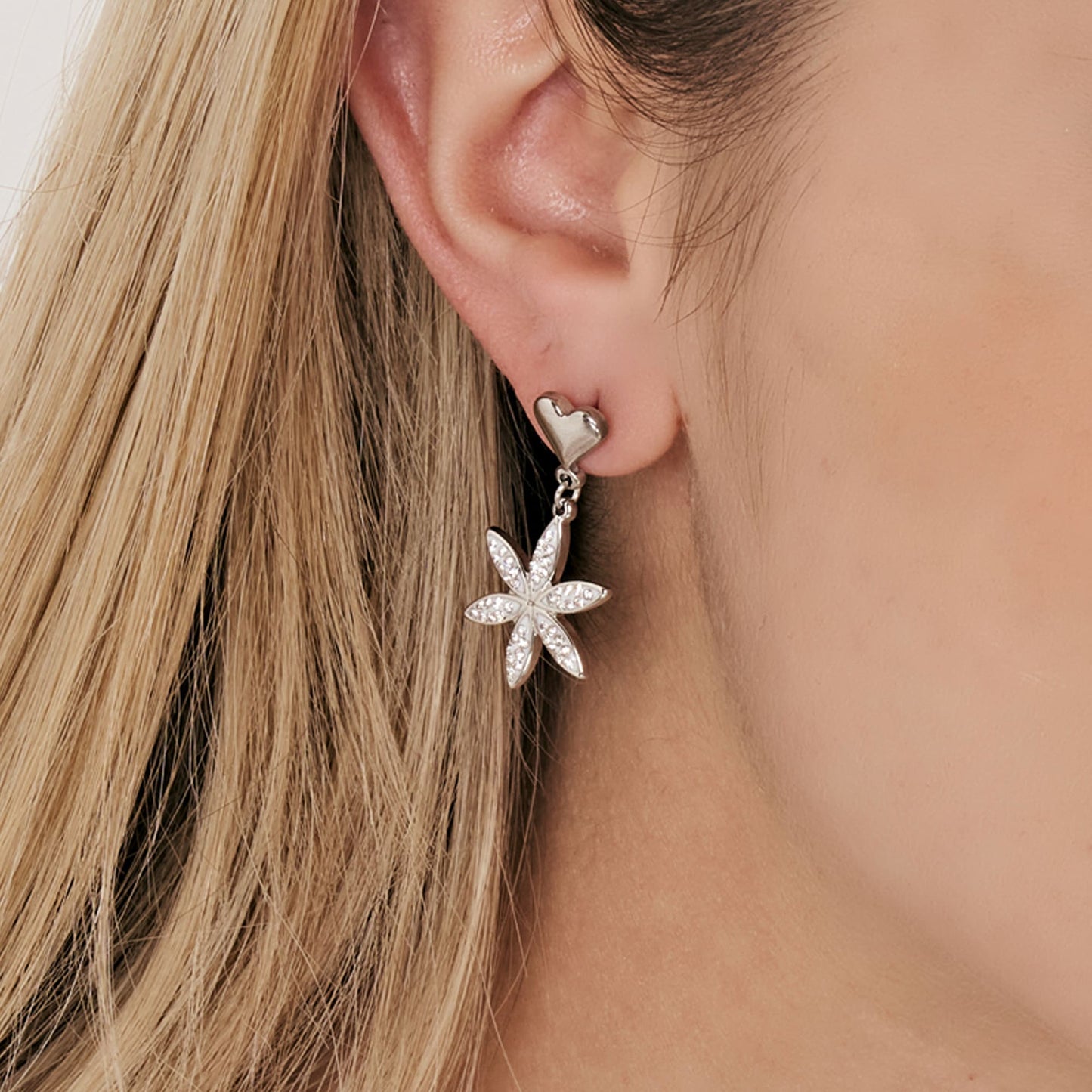 WOMAN'S EARRINGS IN STEEL WITH LIFE FLOWER WITH WHITE CRYSTALS Luca Barra