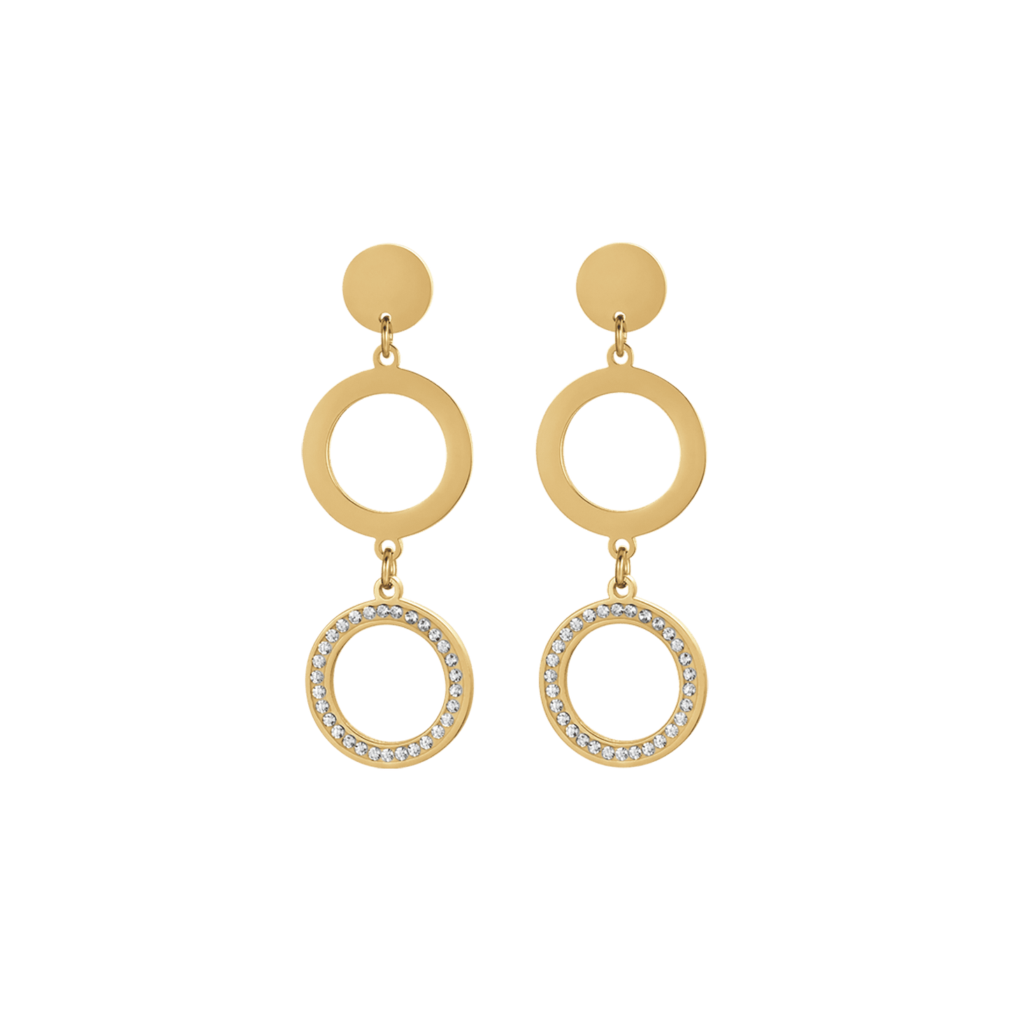 WOMEN'S STEEL IP GOLD PENDANT EARRINGS WITH WHITE CRYSTALS