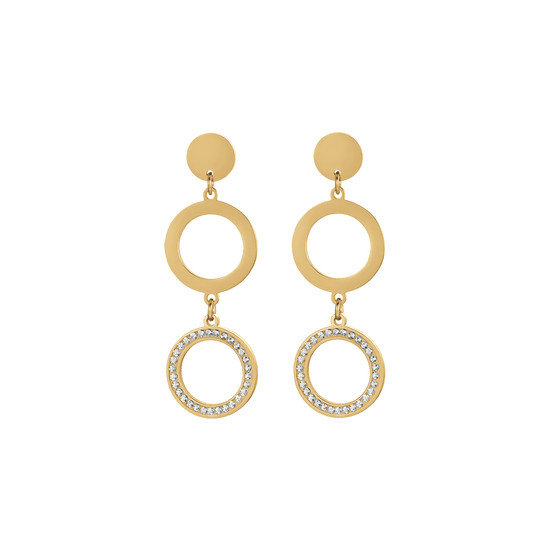 WOMEN'S STEEL IP GOLD PENDANT EARRINGS WITH WHITE CRYSTALS