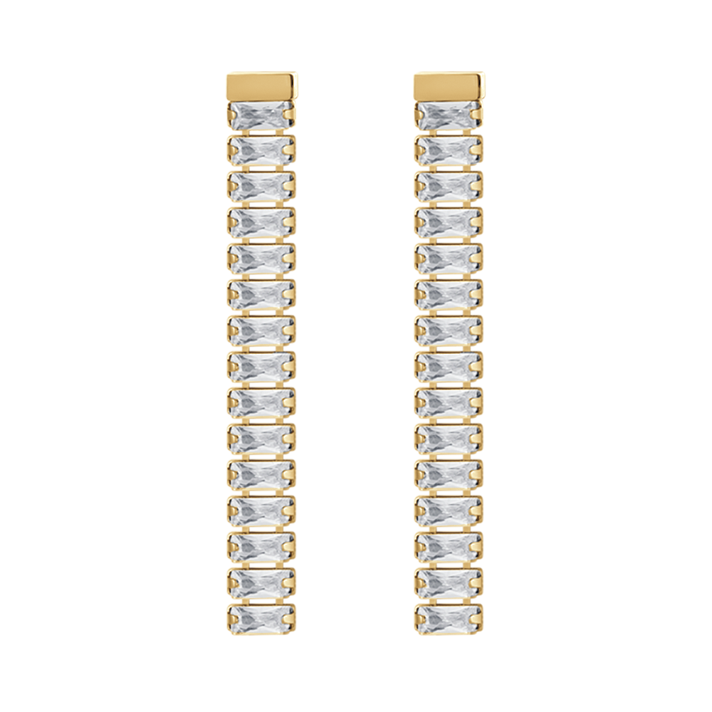 WOMEN'S STEEL EARRINGS WHITE CUBIC ZIRCONIA