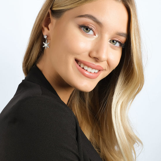 WOMEN'S STEEL FLOWER OF LIFE EARRINGS WITH WHITE CRYSTALS