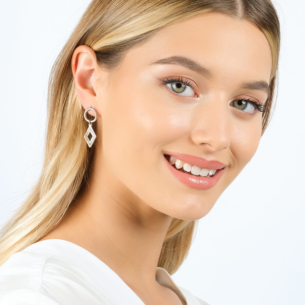 WOMEN'S STEEL EARRINGS WITH WHITE CRYSTALS