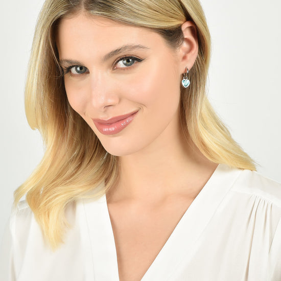 WOMEN'S STEEL EARRINGS WITH HEARTS LIGHT BLUE DOTS