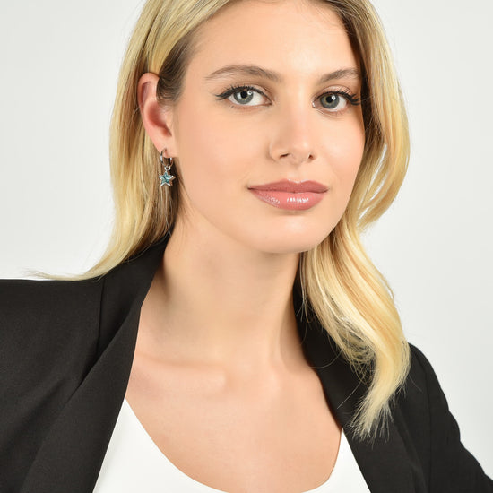 WOMEN'S STEEL EARRINGS WITH BLUE STARLIGHT DOTS