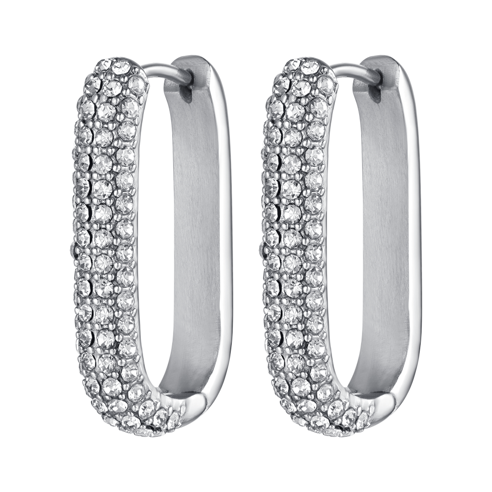 WOMEN'S STEEL EARRINGS WITH WHITE CRYSTALS