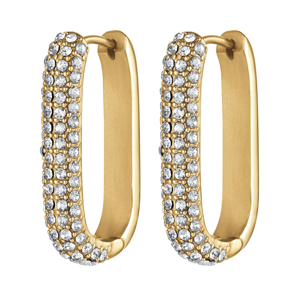 IP GOLD STEEL WOMEN'S EARRINGS WITH WHITE CRYSTALS