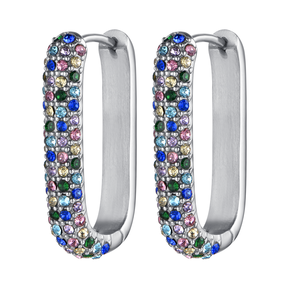 WOMEN'S STEEL EARRINGS WITH MULTICOLOR CRYSTALS