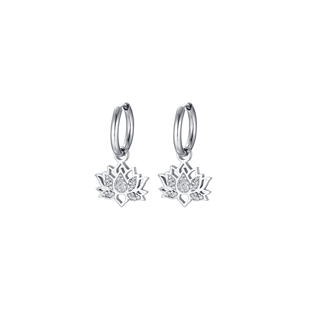 WOMAN'S EARRINGS IN STEEL WITH LOTUS FLOWER WITH WHITE CRYSTALS Luca Barra
