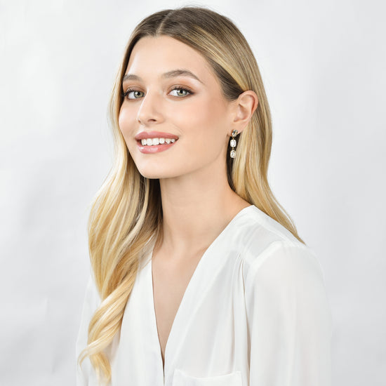 IP GOLD STEEL WOMEN'S EARRINGS WITH WHITE CRYSTALS